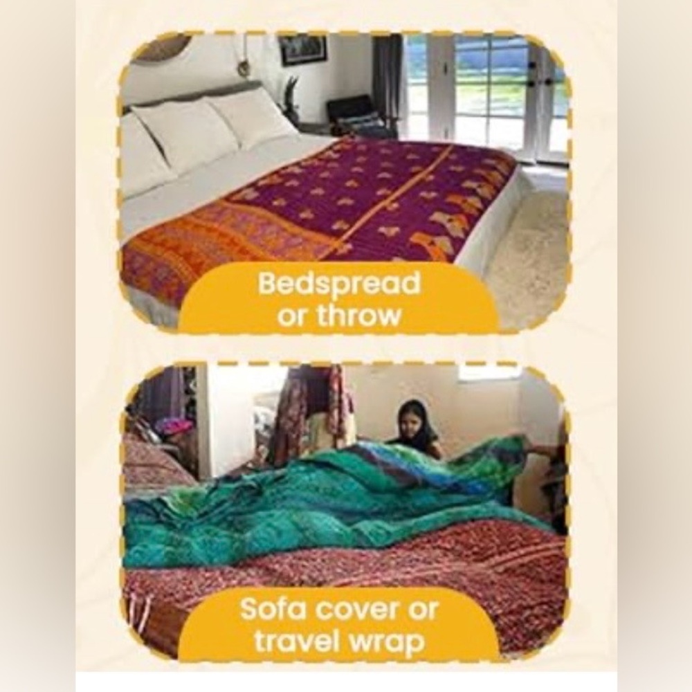 Colorful Handmade Vintage Kantha Quilt - Twin Size - Reversible - Free Shipping! - Picture 3 of 7